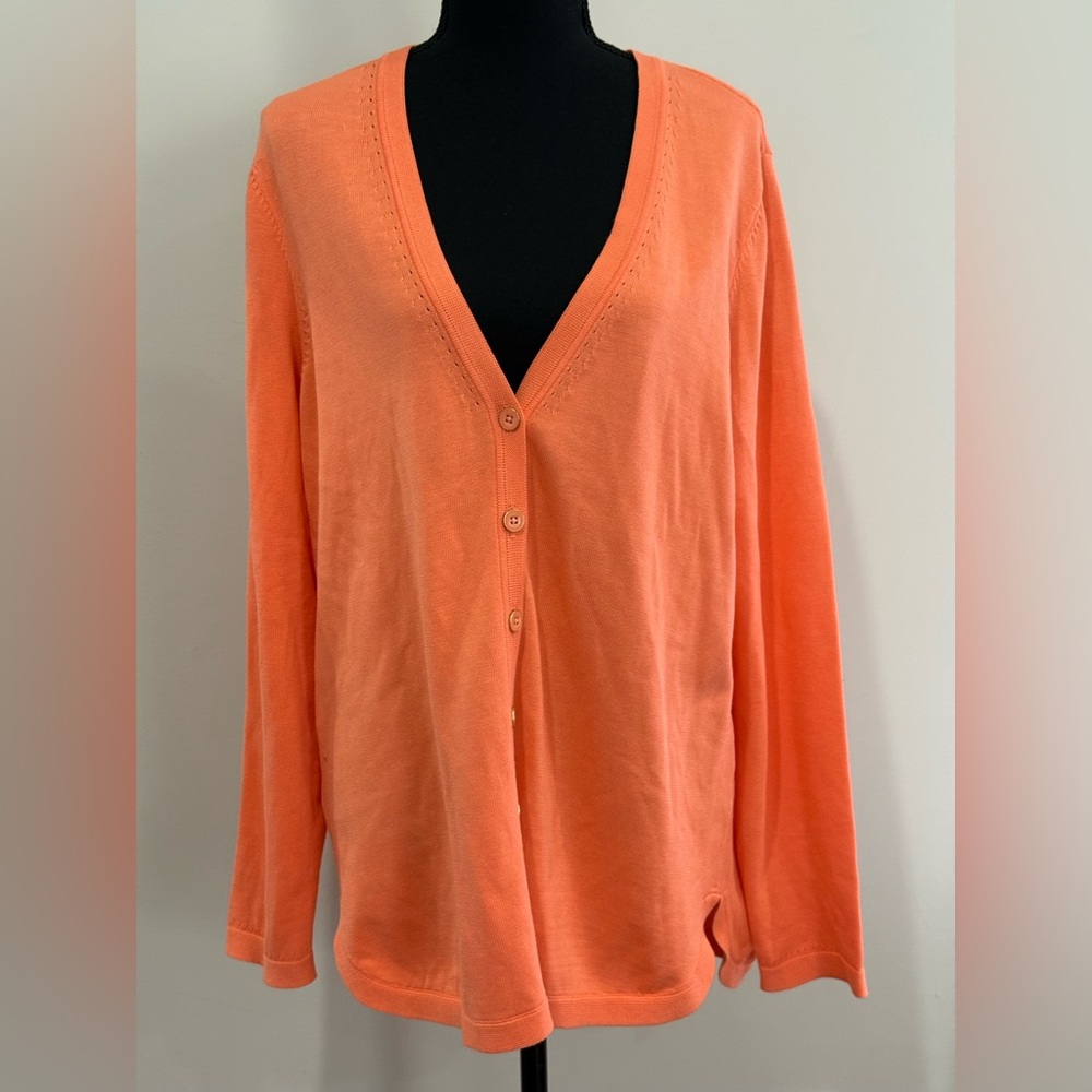 Talbots L Orange V-Neck Button Cardigan 174